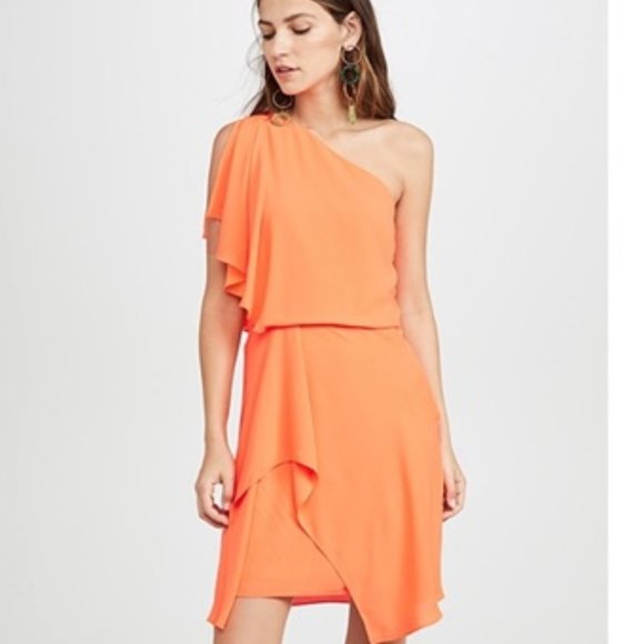 neon orange one shoulder dress